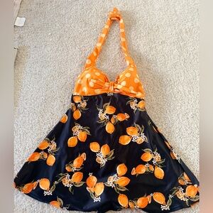 COCOSHIP Orange and Black Printed Swimwear Top